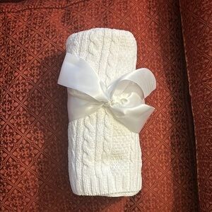 White Cable Knit Baby Blanket